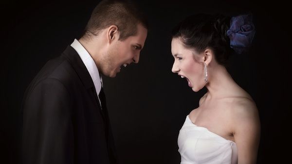 Two awkward wedding parties! A Saudi woman demanded to be re-married in a venue next to where her ex-husband is to marry one of her relatives. (Angry bride/cellistka/Shutterstock)