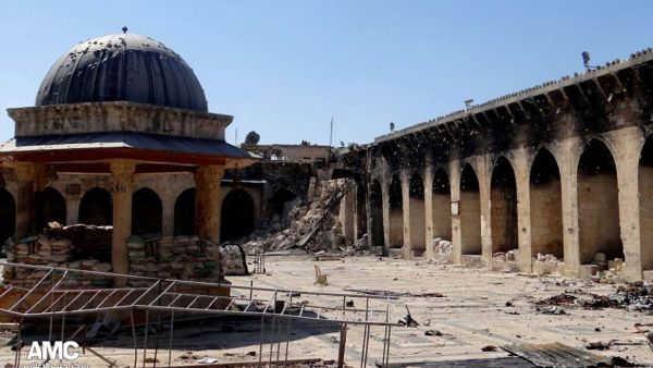 The famous Ummayad Mosque in Damascus has been reduced to rubble under the Syrian conflict (Courtesy of the Daily Mail)