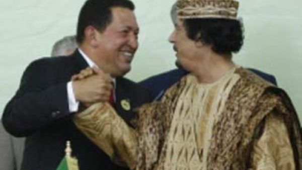 Muammar Gaddafi and Hugo Chavez  are old comrades and recent partners in discussions over the Libyan crisis. Anonymous sources from inside the Libyan government reveal that the Colonel seeks imminently to flee to Venezuela with his family.