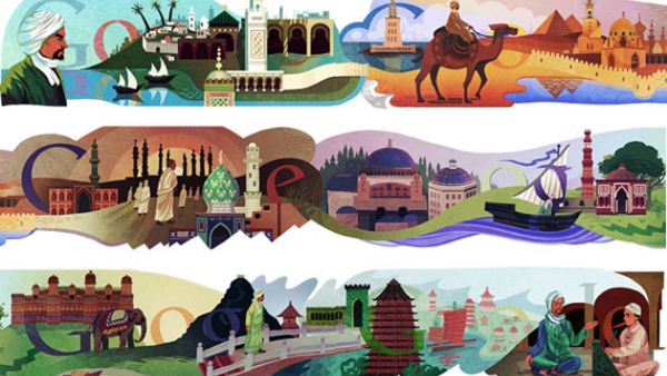 All the different, but beautiful variations, of the Google Ibn Battuta Doodle. (Image source: "ibnlive.in.com")