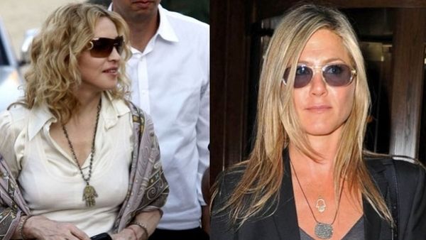 Madonna and Jen wearing their 'hand of fatima' necklaces. Image courtesy of Al Arabiya. 