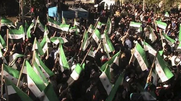 متظاهرون ضد الاسد بالقرب من درعا يوم الاحد 
