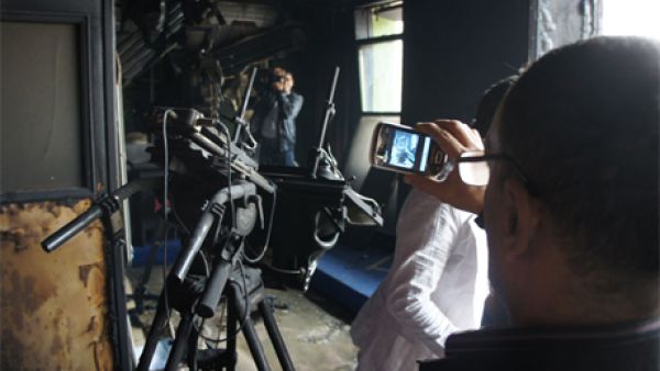 Al-Jazeera Mubasher Misr's studio overlooking Tahrir square was torched by unknown assailants, November 2012 (Photo courtesy of Ahram Online/ Zeinab El Gundy)
