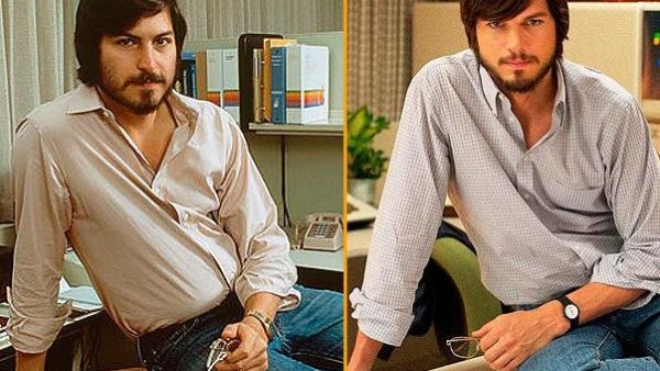 The trailer is out for Ashton Kutcher's (right) take on Apple's Steve Jobs (left).
