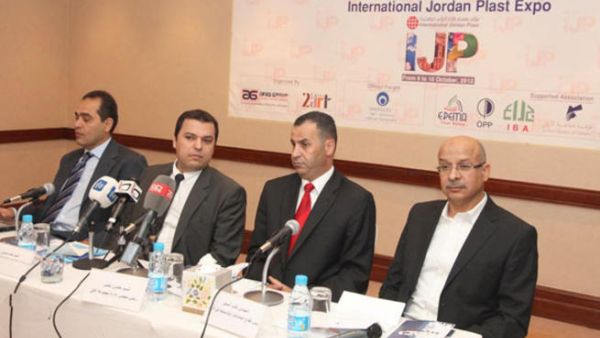 Jordanian and Egyptian plastic manufacturers talk about the International Jordan Plastic Exhibition during a press conference in Amman on Wednesday (Petra photo)