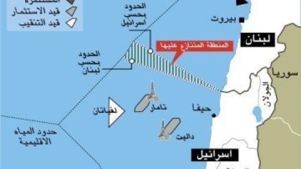 خارطة تظهر المنطقة البحرية المتنازع عليها بين لبنان واسرائيل