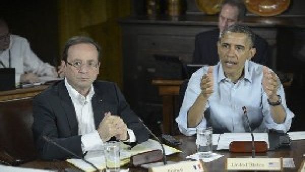 US President Barack Obama (R) and French President Francois Hollande attend a G8 session on May 19, 2012 in Maryland (AFP/File) US President Barack Obama (R) and French President Francois Hollande attend a G8 session on May 19, 2012 in Maryland (AFP/File)