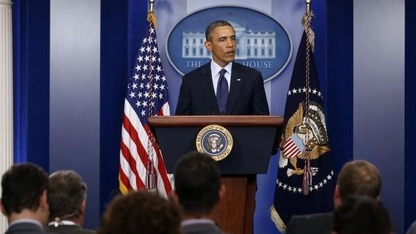 President Barack Obama talks about the explosions at the Boston Marathon at the White House on Tuesday. (Photo: Al Arabiya)  