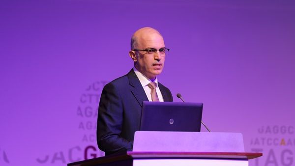 Dr. Hamad Al-Ibrahim, Executive Vice President of Qatar Foundation Research and Development (QF R&D), delivers his opening remarks at the second Qatar Biobank Conference