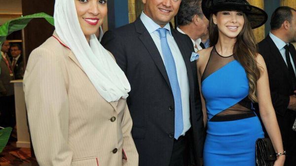 Nancy and Fadi with the Emirates crew at the Dubai World Cup. (Image: Facebook)