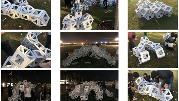 اجتمع 24 من طلبة الهندسة المعمارية لتنظيم فعالية تفاعلية خاصة للأطفال بالتعاون مع اللوفر أبوظبي، تحمل عنوان "مجسمات معمارية".