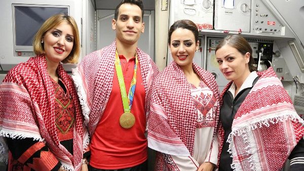 RJ staff delighted to accompany gold medalist Abu Ghoush on Paris-Amman flight RJ staff delighted to accompany gold medalist Abu Ghoush on Paris-Amman flight