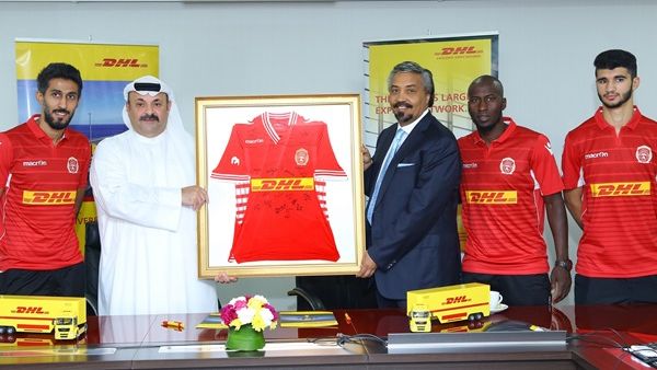 CEO Nour Suliman with Shaikh Rashed and Muharraq Club representatives
