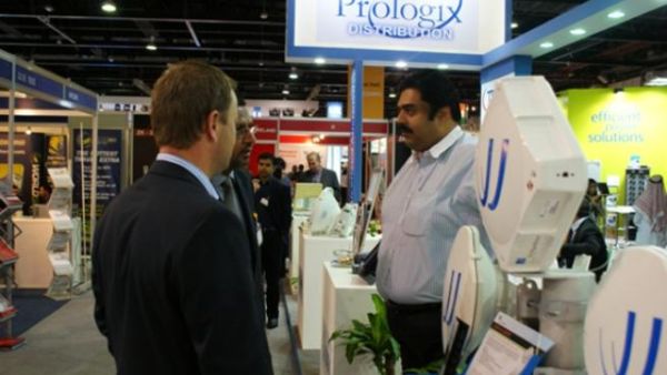 Mr. Aditya Sahaya talking to customers at the Prologix stand at the recent Gitex exhibition
