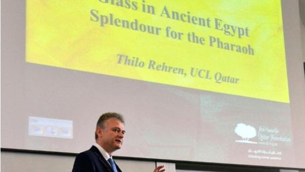 Dr Thilo Rehren, the Director of University College London Qatar, delivering the first seminar of the series about Glass in Ancient Egypt
