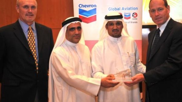 Saeed Abdullah Khoory, ENOC’s Chief Executive Officer receiving the Chevron Global Aviation President's Award from Martin Donohue, Chevron’s Vice President of Africa, Middle East and Pakistan Saeed Abdullah Khoory, ENOC’s Chief Executive Officer receiving the Chevron Global Aviation President's Award from Martin Donohue, Chevron’s Vice President of Africa, Middle East and Pakistan