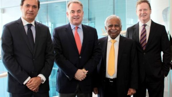 Hameed Ali, Acting CEO Jet Airways; James Hogan, President and CEO, Etihad Airways; Naresh Goyal, Chairman of Jet Airways; and James Rigney, Chief Financial Officer, Etihad Airways