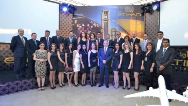 James Hogan Etihad Airways' President and CEO with Etihad Airways Beirut staff with Khaled Al Mehairbi, Senior Vice President Aeoropolitical and Governmental Affairs