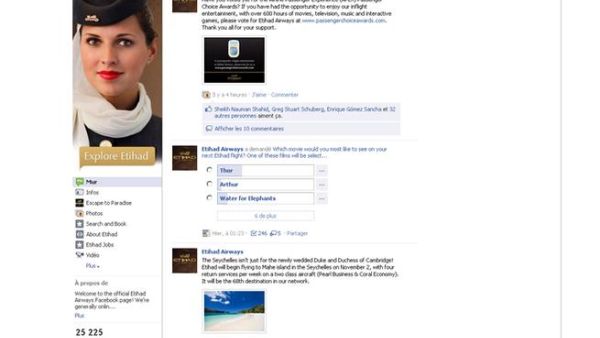 Etihad’s Facebook page Etihad’s Facebook page