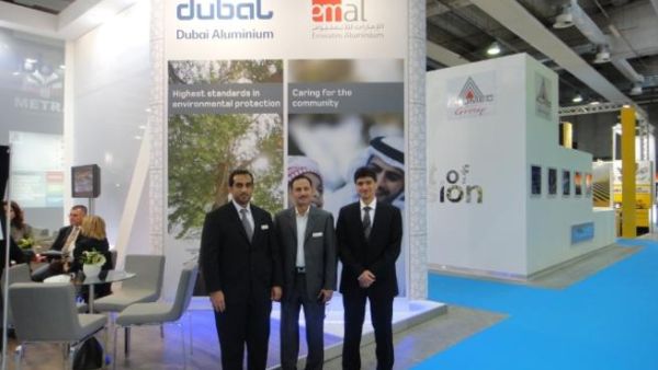Mohammed Al Mutawa, Sultan Al Sabri and Dr. Feras Allan at DUBAL-EMAL exhibition stand at METEF 2012