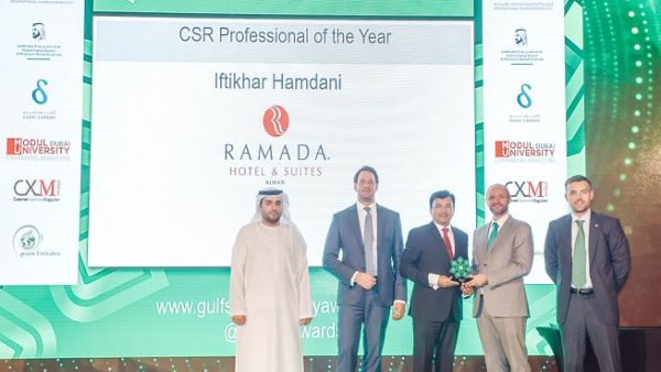 Ramada Hotel & Suites Ajman’s general manager Iftikhar Hamdani receiving the awards.