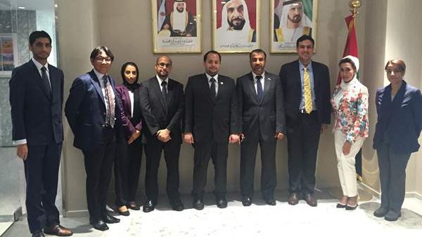 H.E Moez Al Fahim, Charge d’Affaires, UAE Embassy in Japan with Ibrahim Aljanahi, Deputy CEO of Jafza and his team at the UAE Embassy in Tokyo.