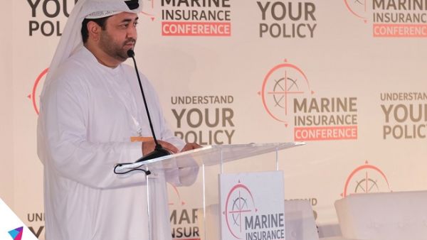 خالد مفتاح، مدير إدارة تطوير الإعمال في سلطة مدينة دبي الملاحية أثناء إلقاء كلمته في المؤتمر