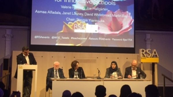 Stavros Yiannouka, CEO, WISE, recently chaired a panel on education leadership and change in London; with (left to right) Dr David Whitebread, Ms Janet Looney, Dr Asmaa Al-Fadala, and Mr Martin Bayliss Stavros Yiannouka, CEO, WISE, recently chaired a panel on education leadership and change in London; with (left to right) Dr David Whitebread, Ms Janet Looney, Dr Asmaa Al-Fadala, and Mr Martin Bayliss