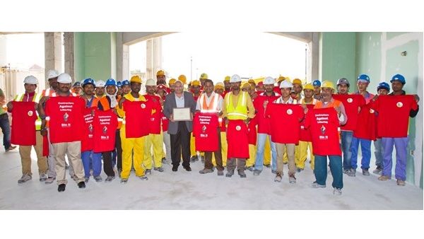 Oriental Enterprises workers celebrating the environmental safety award