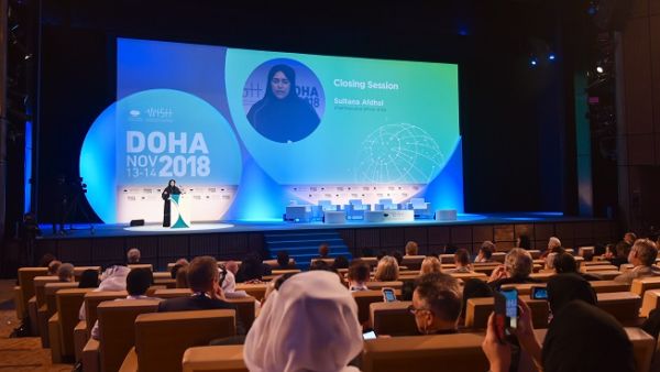 سلطانة أفضل، الرئيس التنفيذي لمؤتمر القمة العالمي للابتكار في الرعاية الصحية "ويش"، ملقية الكلمة الختامية في حفل اختتام قمة ويش 2018.