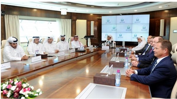 Saad Sherida Al Kaabi, President & CEO of QP and other officials at the press conference yesterday. 