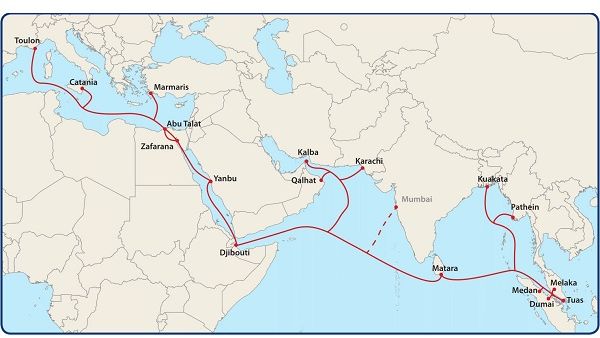 du instrumental in award winning collaboration to construct SEA-ME-WE 5 - a subsea fiber system connecting continents  - map 1