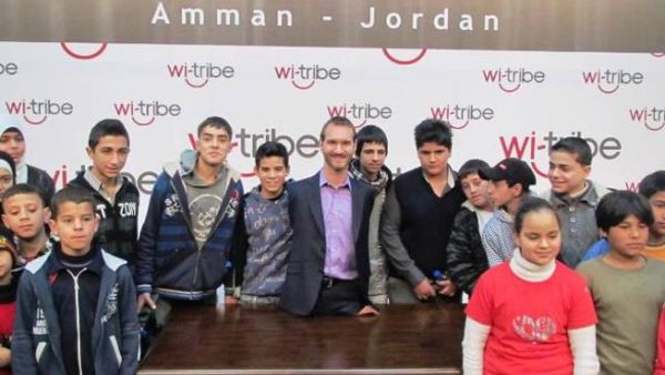 Nick Vujicic with the participating children