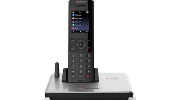 
The Polycom VVX D60 Wireless Handset complements the Polycom VVX business media phones by offering the convenience of a cordless solution as a simple add-on device