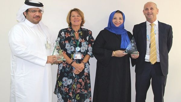 Majid Ali Al Abdulla, Deputy Chair of Psychiatry Deborah Nelson, Executive Director of Nursing Hoda Salam Nakhla, Director of Nursing and Iain Tully, CEO of HMC Mental Health Service, during the celebration.
