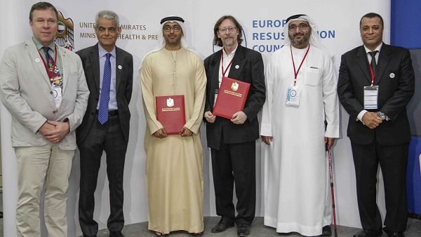 The MoU was signed by Saqr Al Hemeiri Director Training and Development Centre representing the ministry and Dr. Jerry Nolan Chairman of European Resuscitation Council.