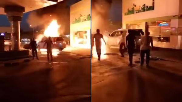 Sultan then reversed his car away from the fire but had to drive until the end of the street to put out the fire that caught the front tires (Youtube/k dosyu)