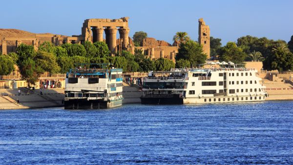 Cruise ships docked at Kom Ombo on the Nile.
