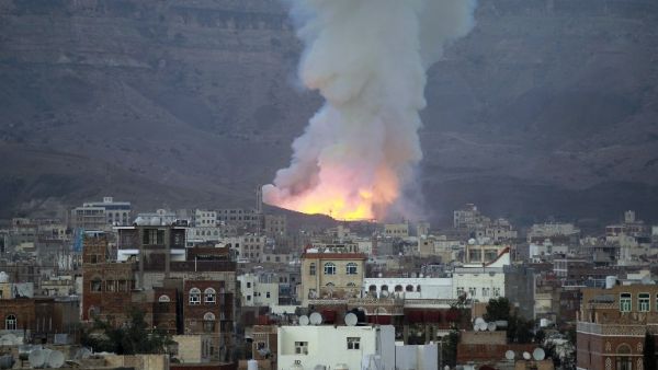 Smoke billows following an air-strike by Saudi-led coalition on May 11, 2015, in the capital Sanaa.(AFP/Mohammed Huwais)