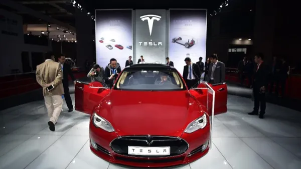 Tesla at the 2016 Shanghai Auto Show. (Johannes Aisele/ AFP)
