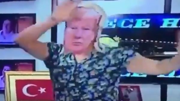 Night-time Turkish TV has a belly dancer wearing a Trump mask (Screenshot/Twitter)