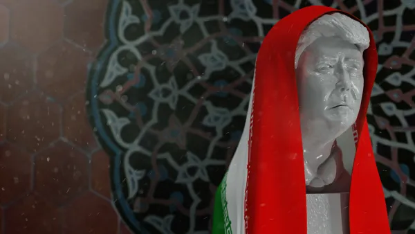 A digital rendering of Trump veiled by the Iran flag, Al Bawaba