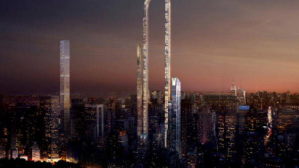 Designs for the 'Big Bend' show a 4,000 ft long, arched skyscraper that would tower over Manhattan's Billionaires' Row. (website/www.oiiostudio.com)