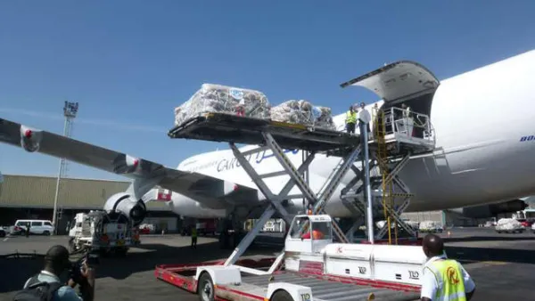 The U.N. WFP delivered its first aid airlift from Iraq to northeastern Syria in December (File Archive/AFP)