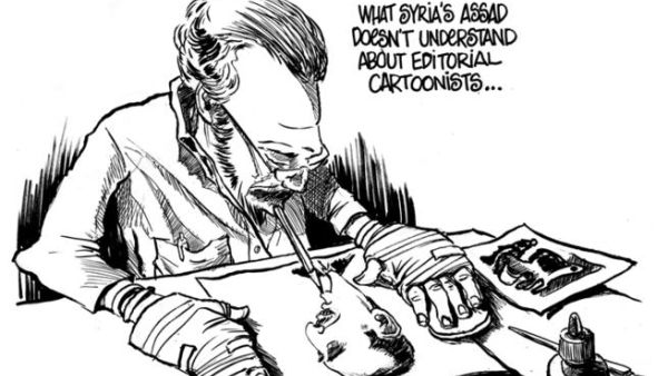 One cartoonist depicts the "unstoppable" nature of Ali Ferzat and his counterparts. (Image courtesy of: "halltoons.blogspot.com") 