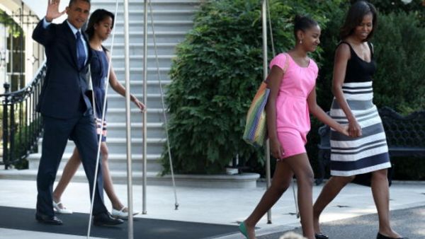 Obama leaves the Whitehouse with daughters, Sasha and Malla (image Getty)