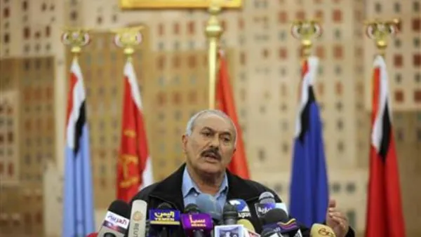 الرئيس اليمني على عبد الله صالح في مؤتمر صحفي في صنعاء يوم السبت
