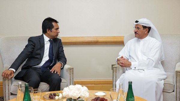 Sultan bin Saeed Al Mansoori, UAE Minister of Economy, receives Mohammed Saeed, Minister of Economic Development of the Republic of Maldives. 