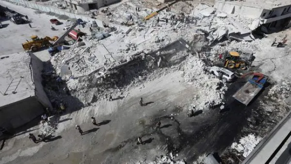 An explosion at a weapons depot in a rebel-held town in northwest Syria (Twitter)