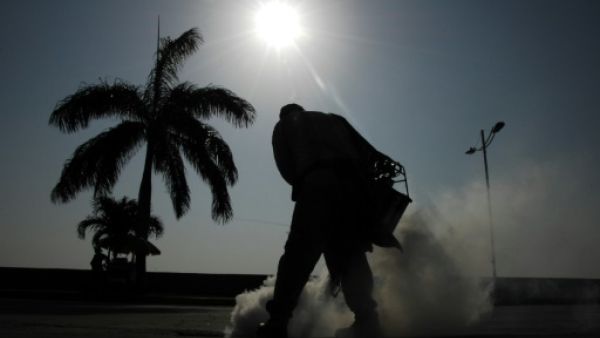 عمال يرشون المبيدات للقضاء على البعوض في شوارع بنما سيتي

